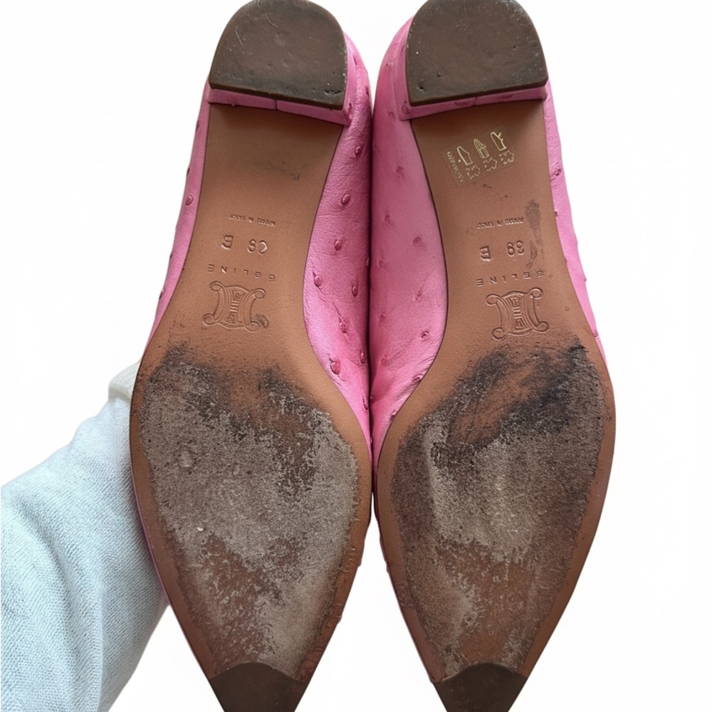 CELINE Pink Ostrich-Embossed Mary Jane Flats -Late 90s early 2000s - Picture 3 of 4